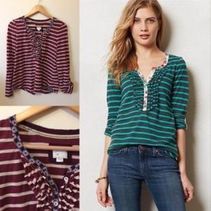 Anthropologie Postmark Striped Ruffled Henley Tee